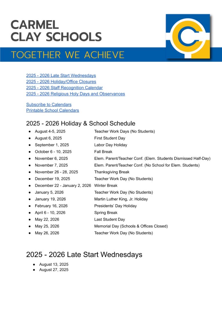 Carmel Clay Schools Calendar 25-26 Revised [PDF] - EduCounty
