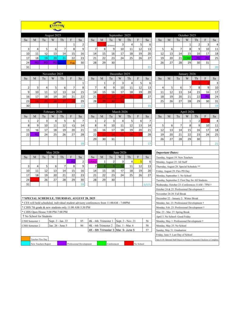 CLINTON COMMUNITY SCHOOL CALENDAR
