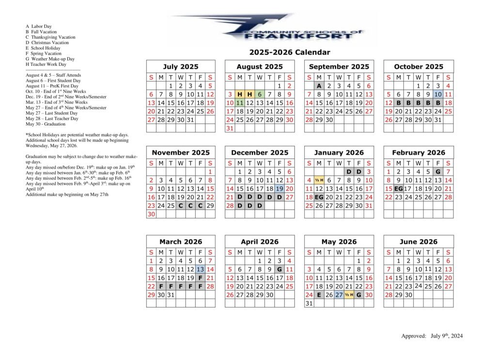 COMMUNITY SCHOOLS Of FRANKFORT CALENDAR