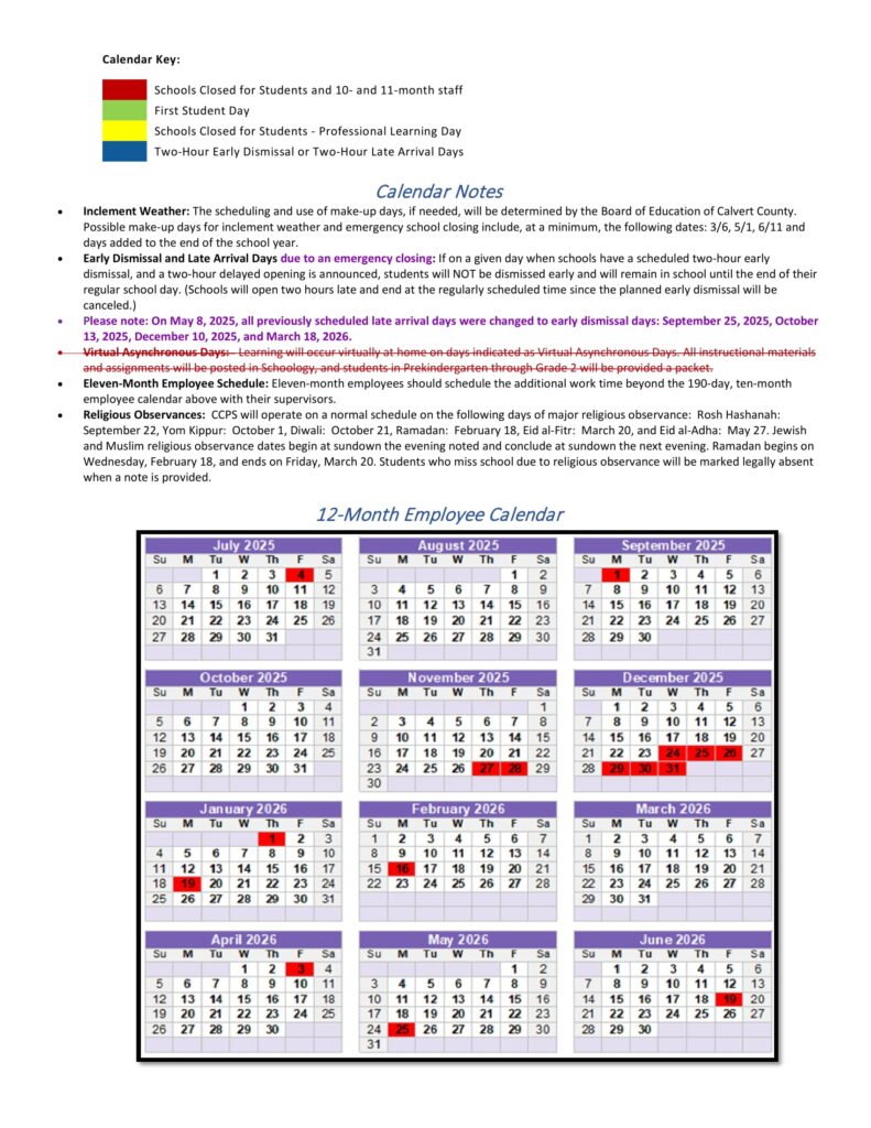 Calvert County Public Schools (1) calendar