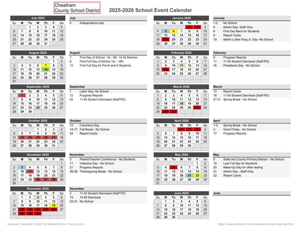 Cheatham County School calendar