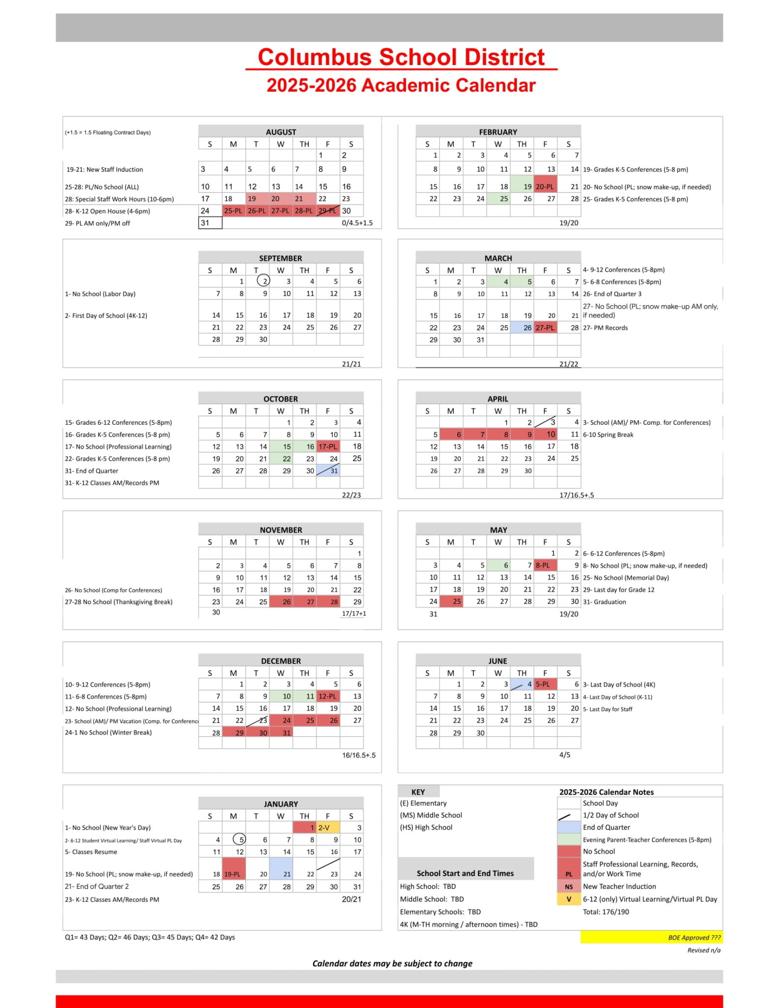 Columbus School District wi Calendar 2526 Revised [PDF] EduCounty