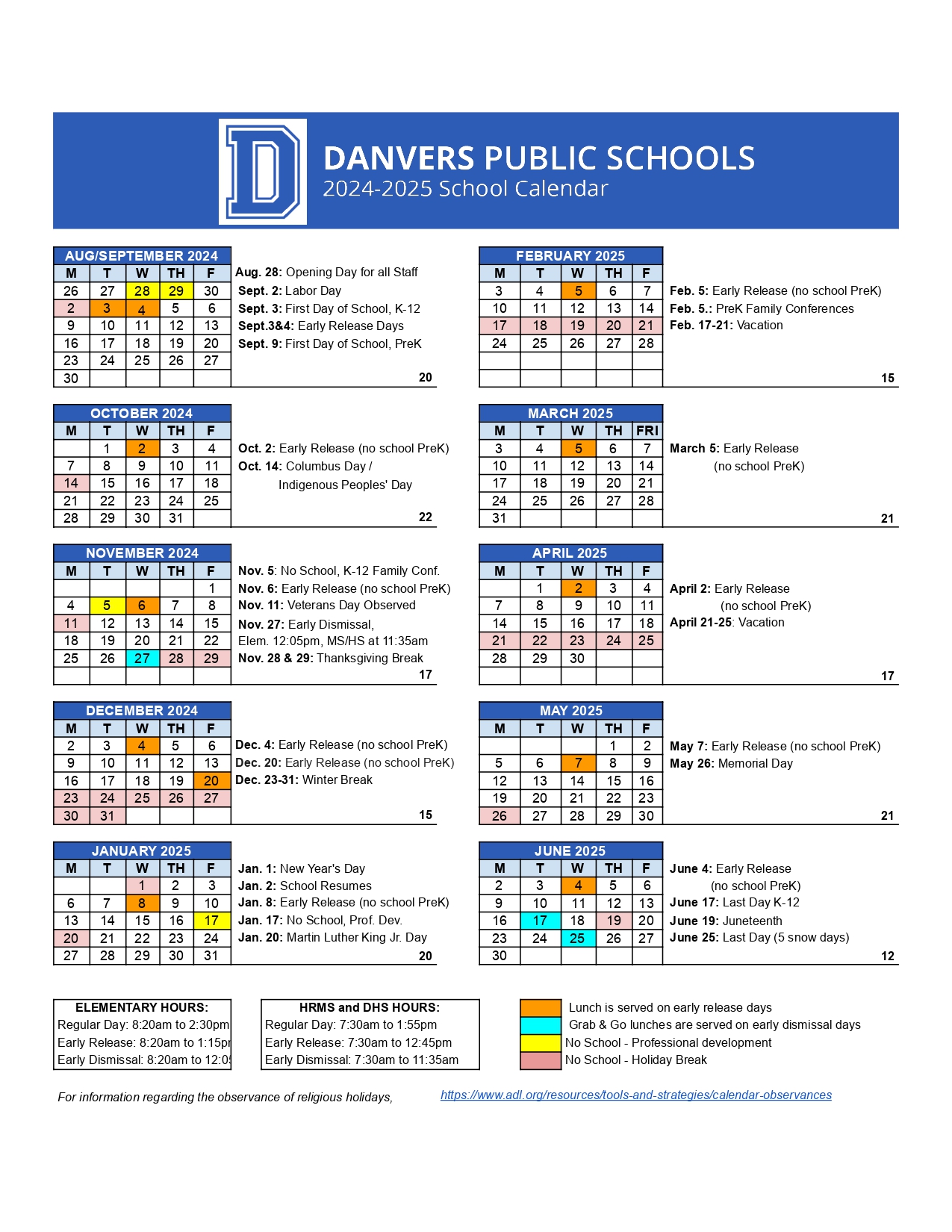 Danvers Public Schools Calendar 2526 Revised [PDF] EduCounty