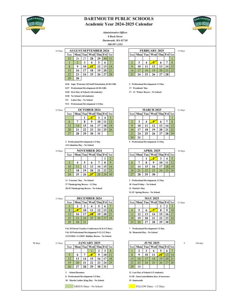 dartmouth public schools calendar