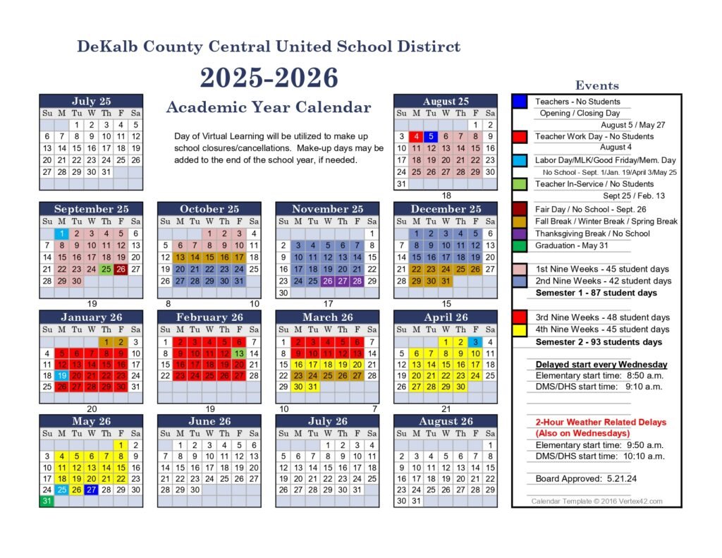 DeKalb County Central United School CALENDAR