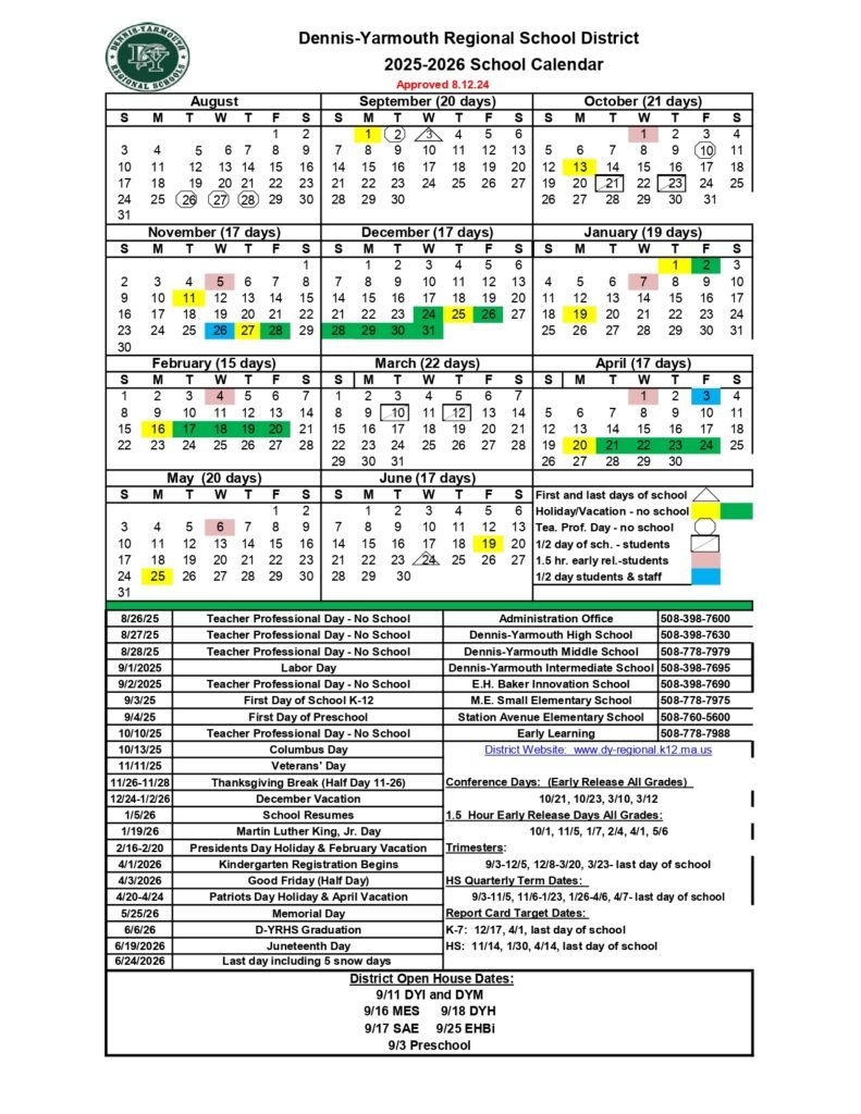 Dennis-Yarmouth Regional School District CALENDAR