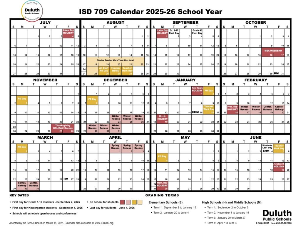 Duluth Public Schools calendar