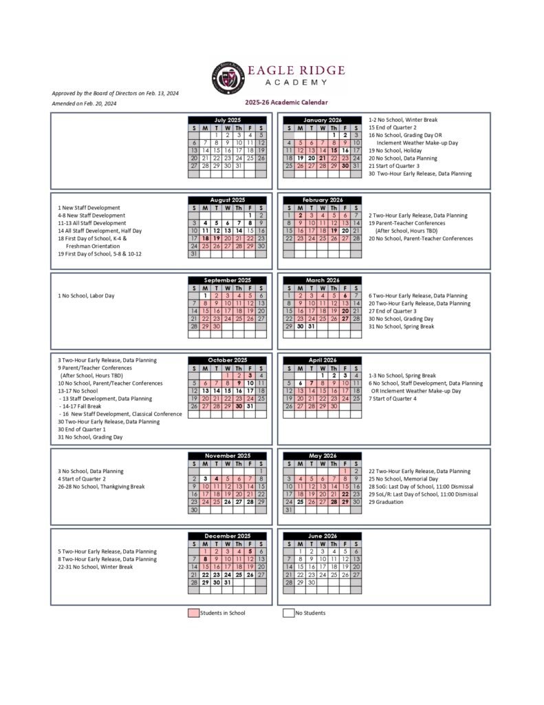 Eagle Ridge Academy MN calendar
