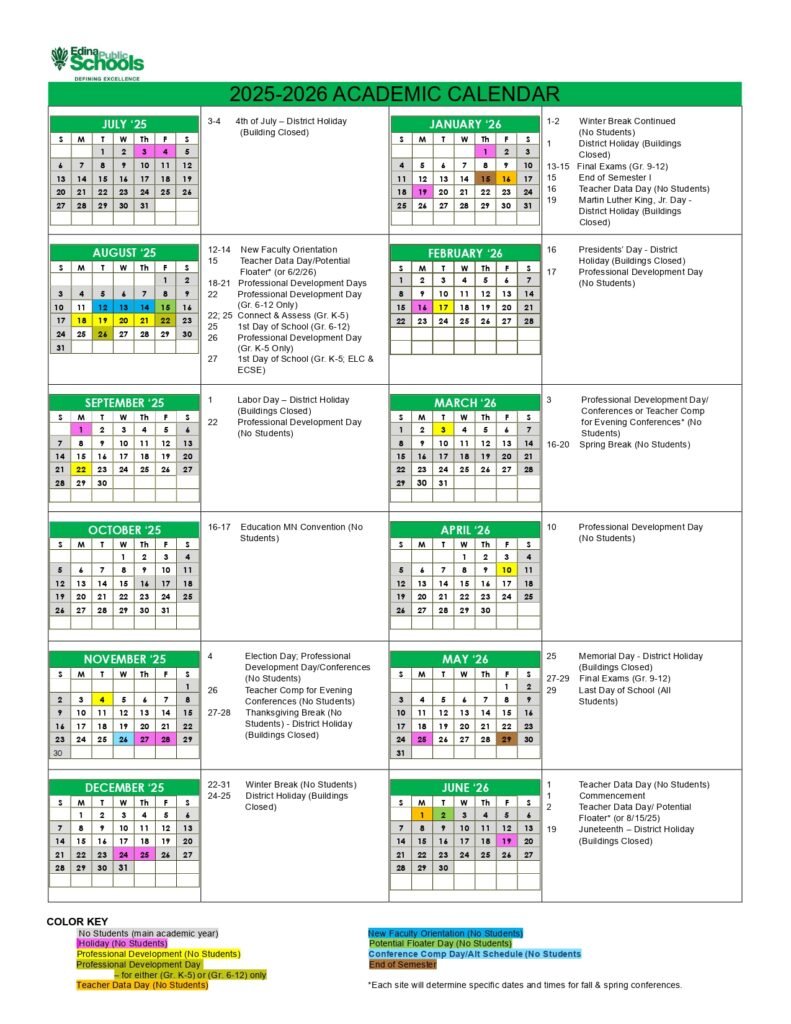 Edina Public Schools 25-26 calendar