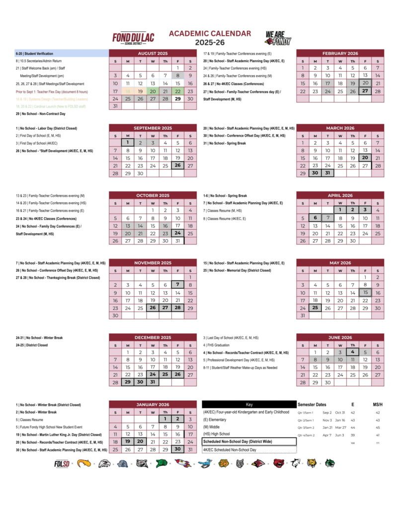 FOND DU LAC SCHOOL DISTRICT CALENDAR