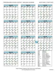 freedom area school district calendar