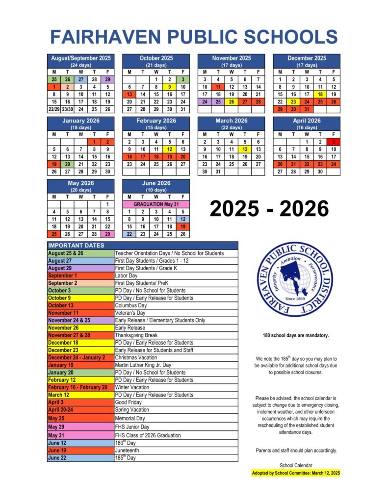 Fairhaven Public School District CALENDAR