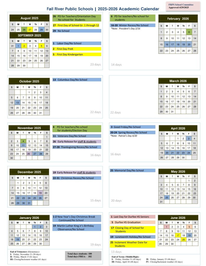 Fall River Public Schools CALENDAR