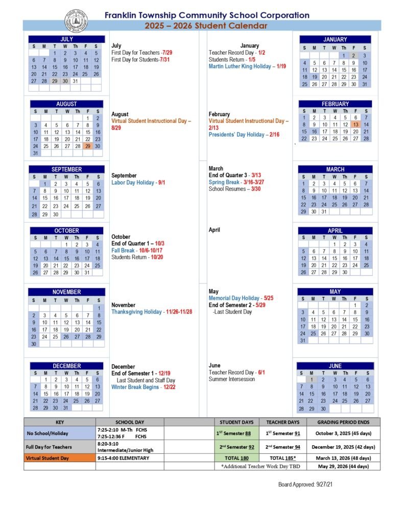 Franklin Township School Calendar