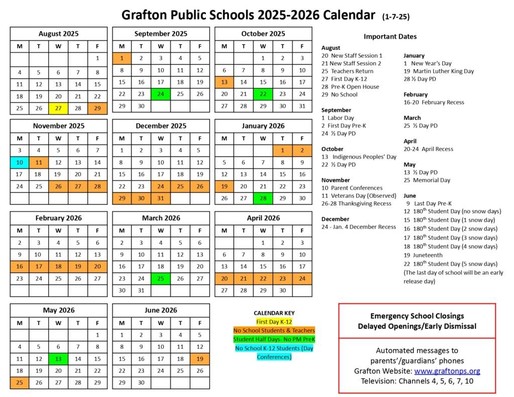 Grafton Public Schools Calendar