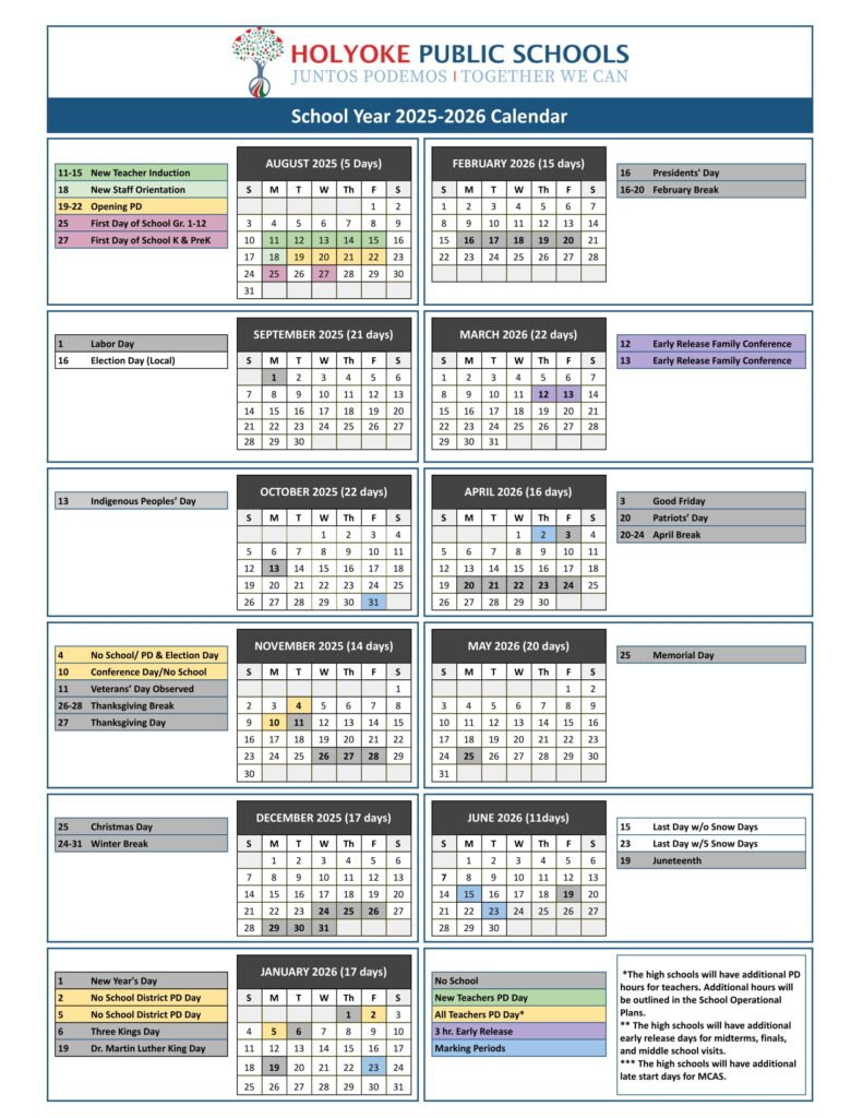 holyoke public schools calendar