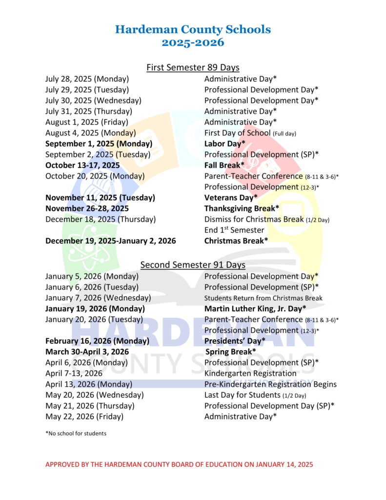 Hardeman County Schools Calendar 25 26 Revised pdf EduCounty