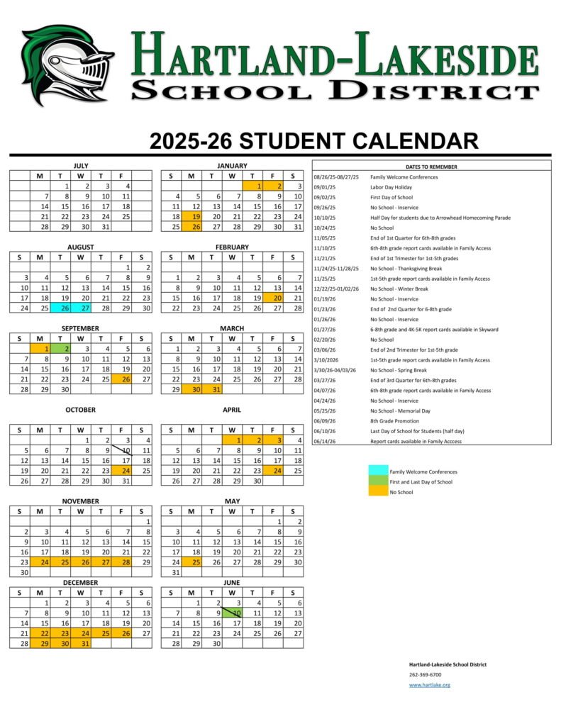 HARTLAND LAKESIDE SCHOOL DISTRICT CALENDAR