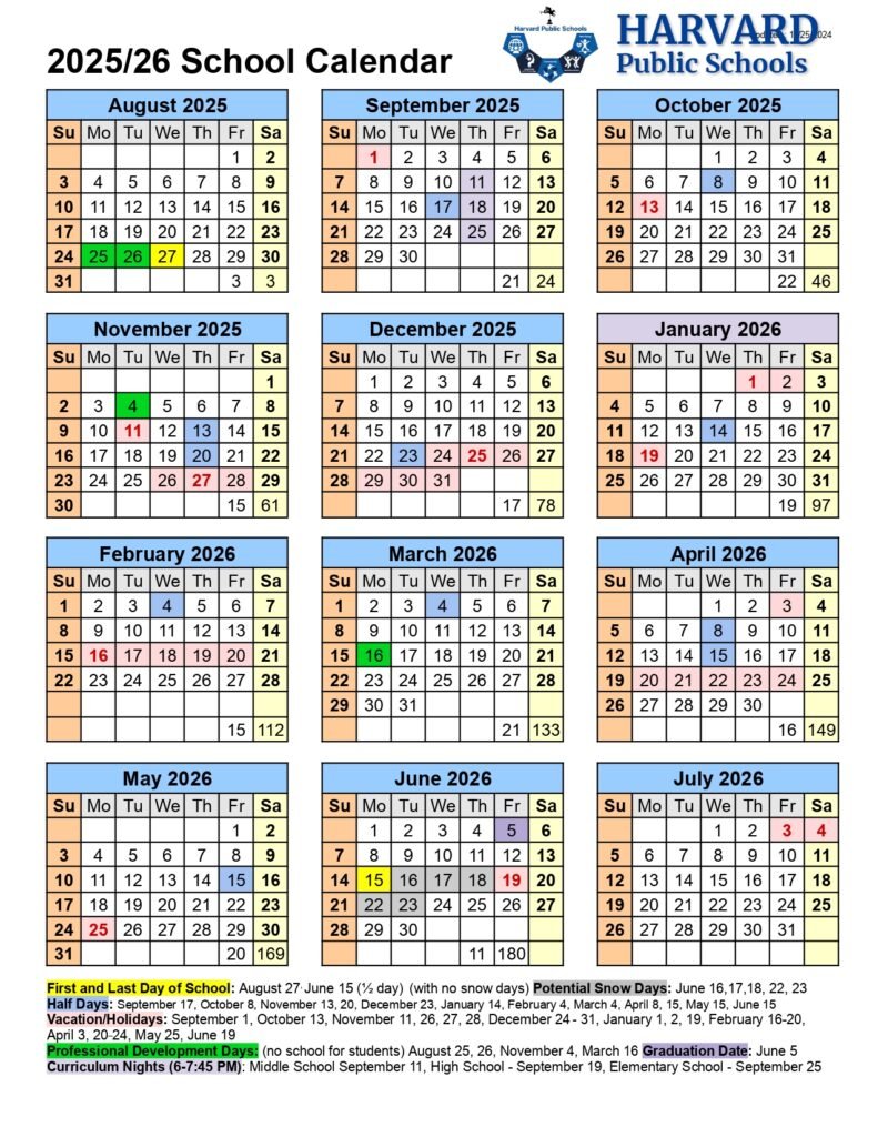 Harvard Public Schools Calendar