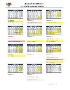 Hayden School District calendar