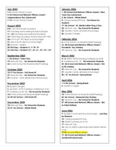 Hiawatha Academies 25-26, calendar