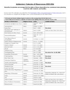 Hiawatha Academies 25-26, calendar