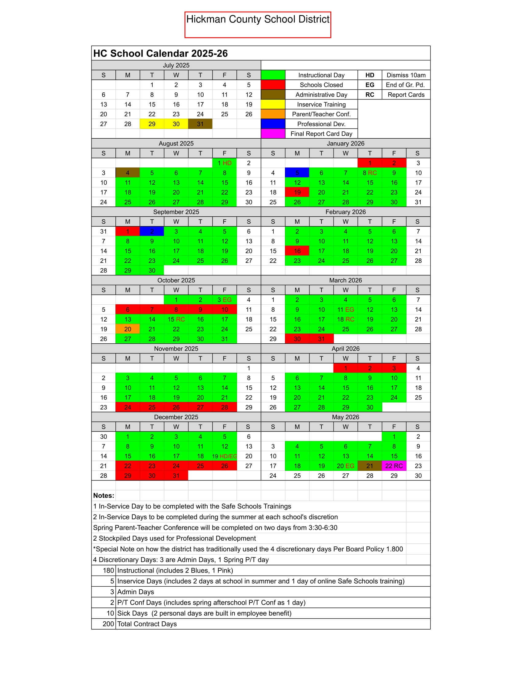 Hickman County School District Calendar 2526 Revised [PDF] EduCounty