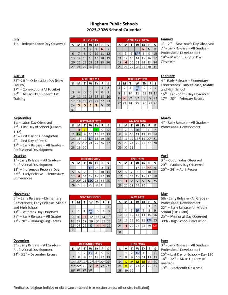 hingham public schools calendar