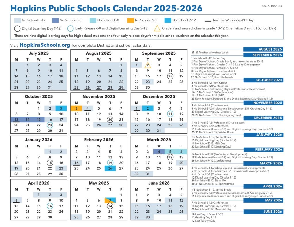 Hopkins Public Schools 25-26 CALENDAR