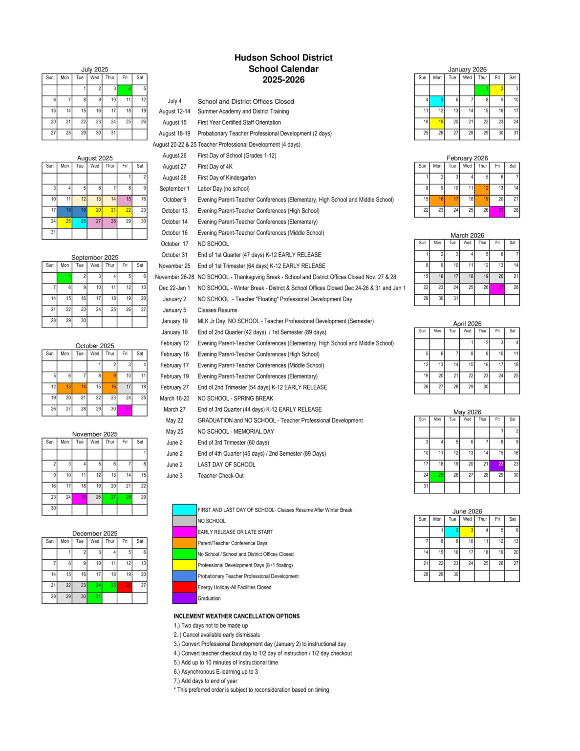 Hudson School District WI Calendar 2526 Revised [PDF] EduCounty