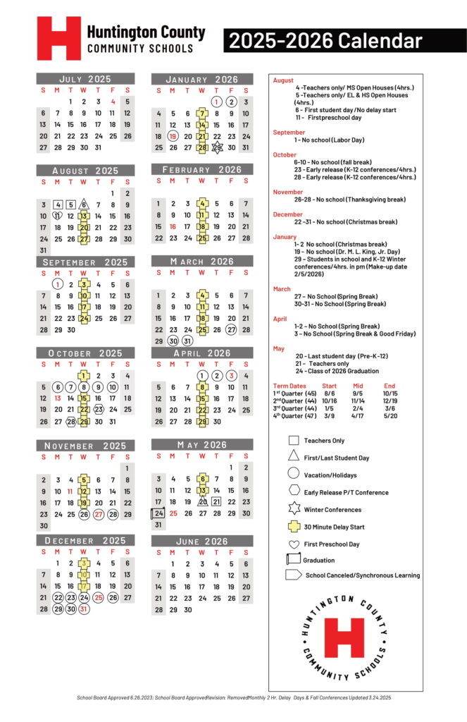 Huntington County Community Schools Calendar 25 26 Revised pdf