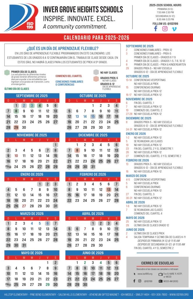 ISD 199 Inver Grove Heights School 25-26 1 calendar