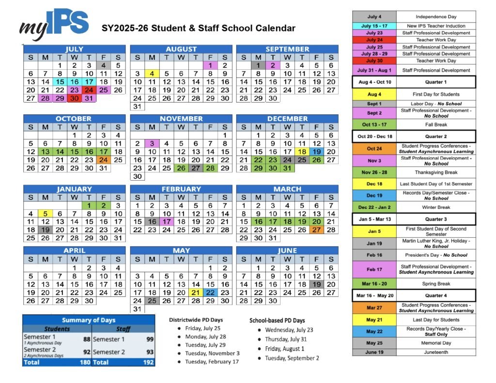 Indianapolis Public Schools CALENDAR