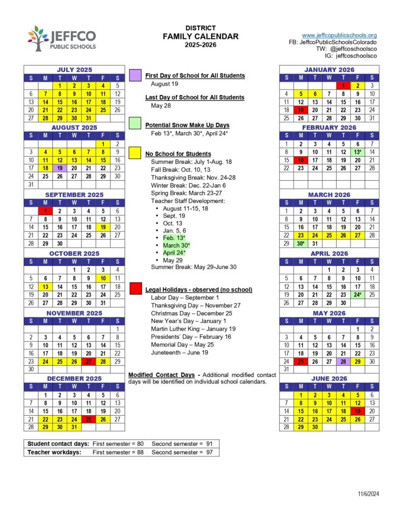 JEFFCO PUBLIC SCHOOLS 25-26 calendar