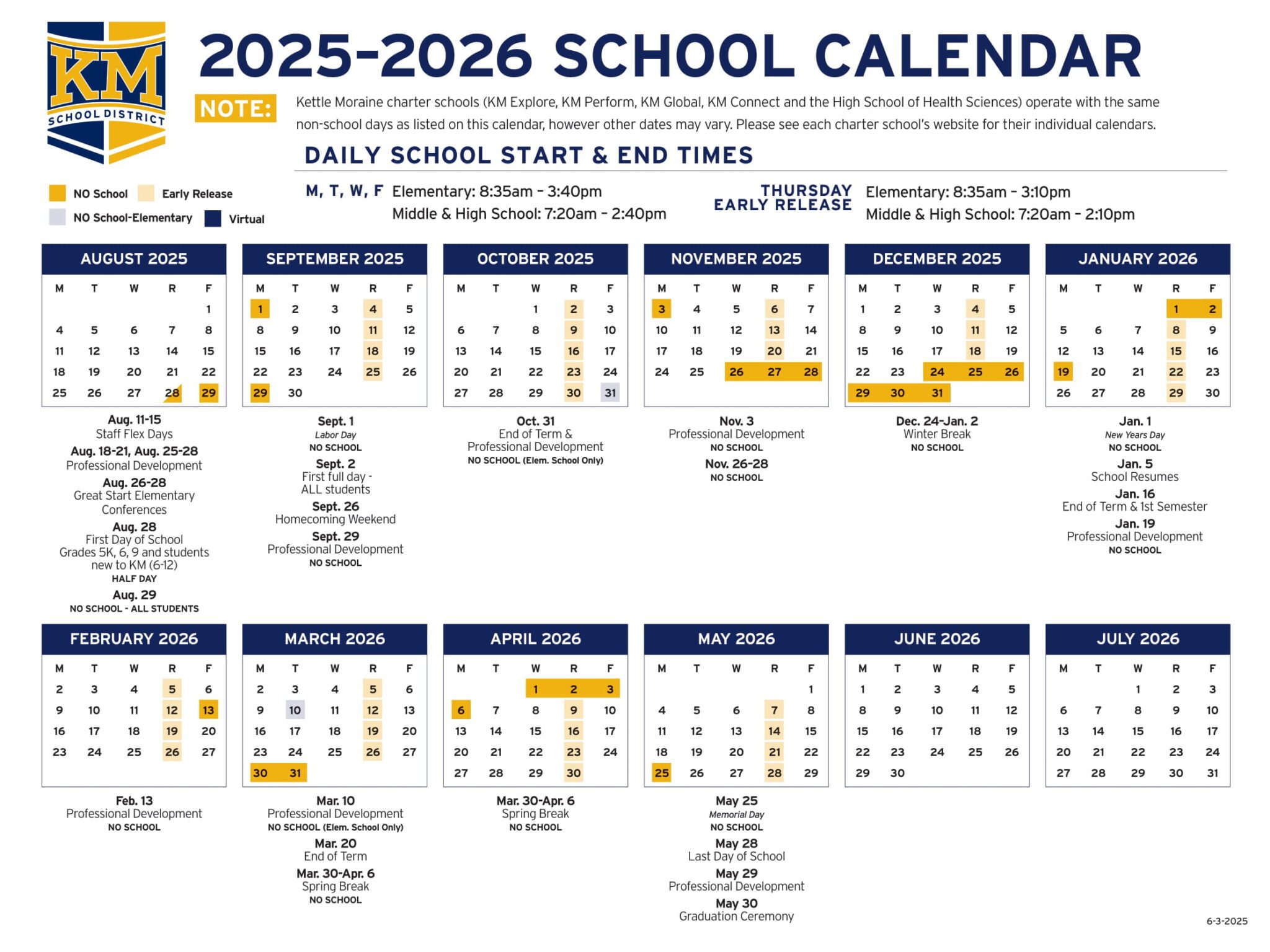 Kettle Moraine School District Calendar 25-26 Revised [PDF] - EduCounty
