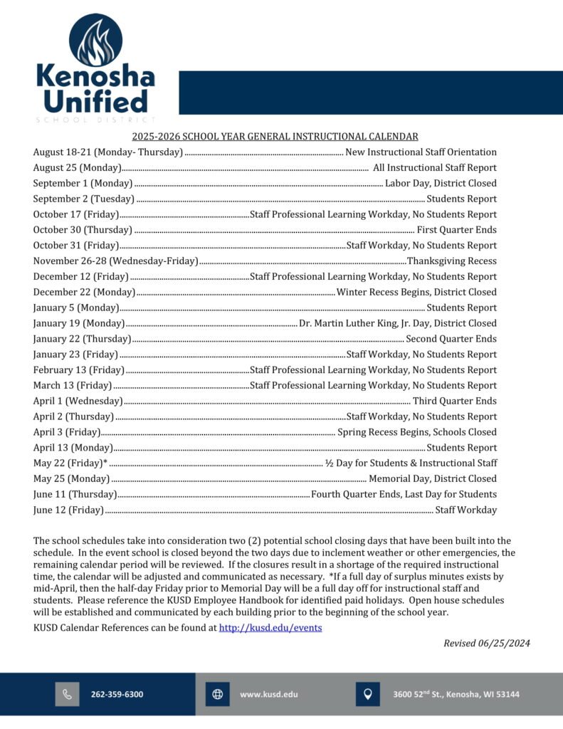 Kenosha Unified School District calendar