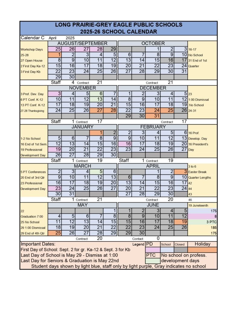 Long Prairie-Grey Eagle Schools CALENDAR