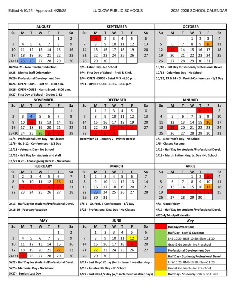 Ludlow Public Schools Calendar 2526 Revised PDF EduCounty