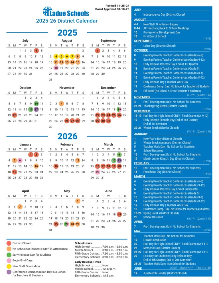 Ladue School District Calendar 25 26 Revised PDF EduCounty