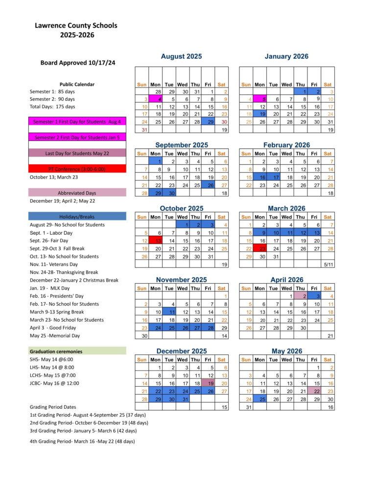 Lawrence County Schools TN Calendar 25 26 Reivsed PDF EduCounty