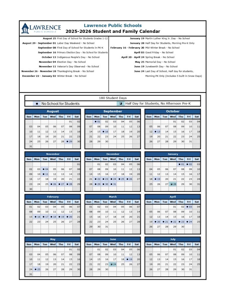 Lawrence Public Schools calendar