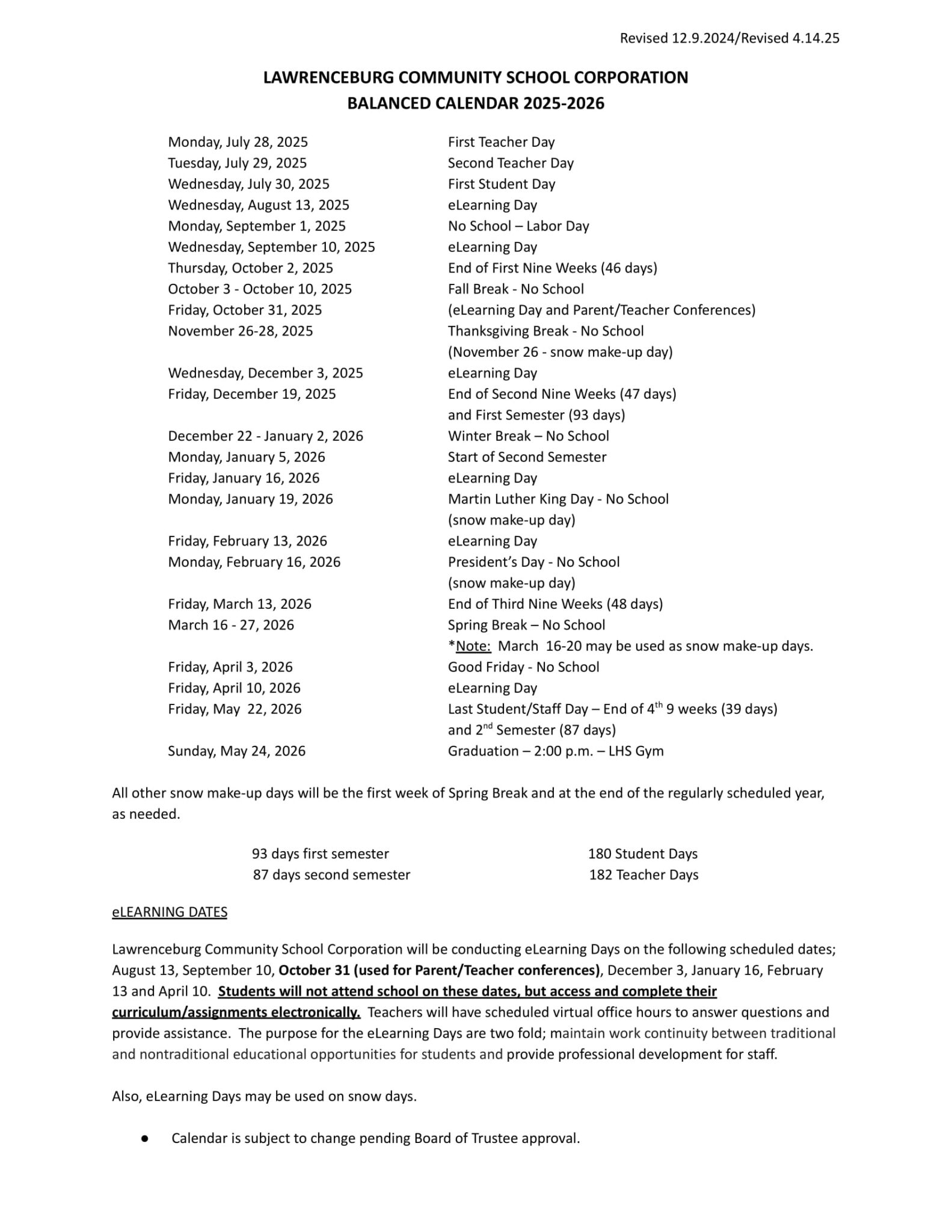 Lawrenceburg Community Schools Calendar 25 26 Revised PDF EduCounty