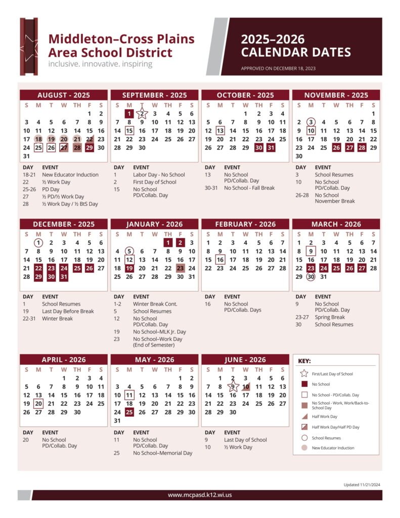 Middleton-Cross Plains Area School District calendar