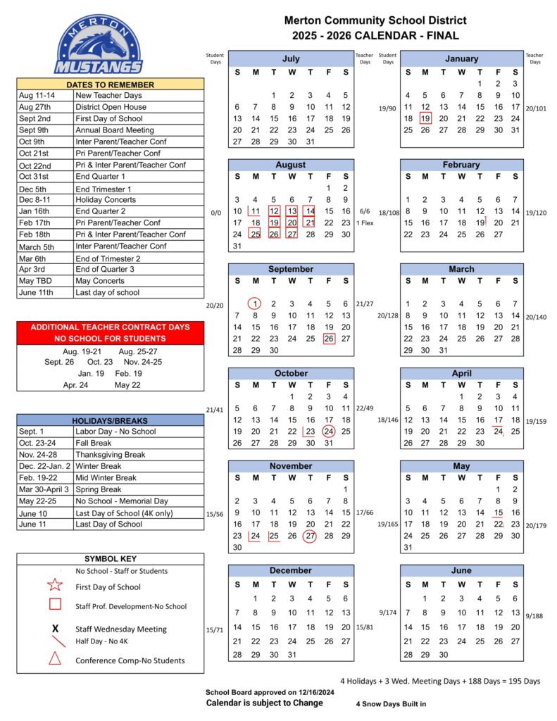 MERTON SCHOOL CALENDAR