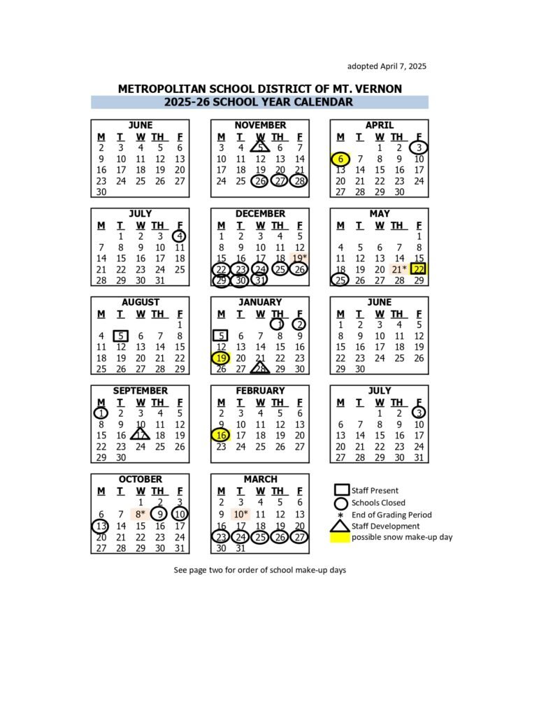 msd of vernon calendar