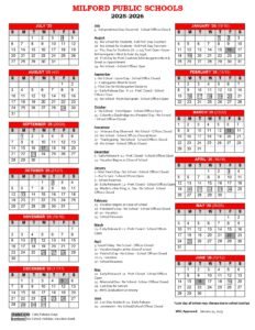 MILFORD PUBLIC SCHOOLS, CALENDAR