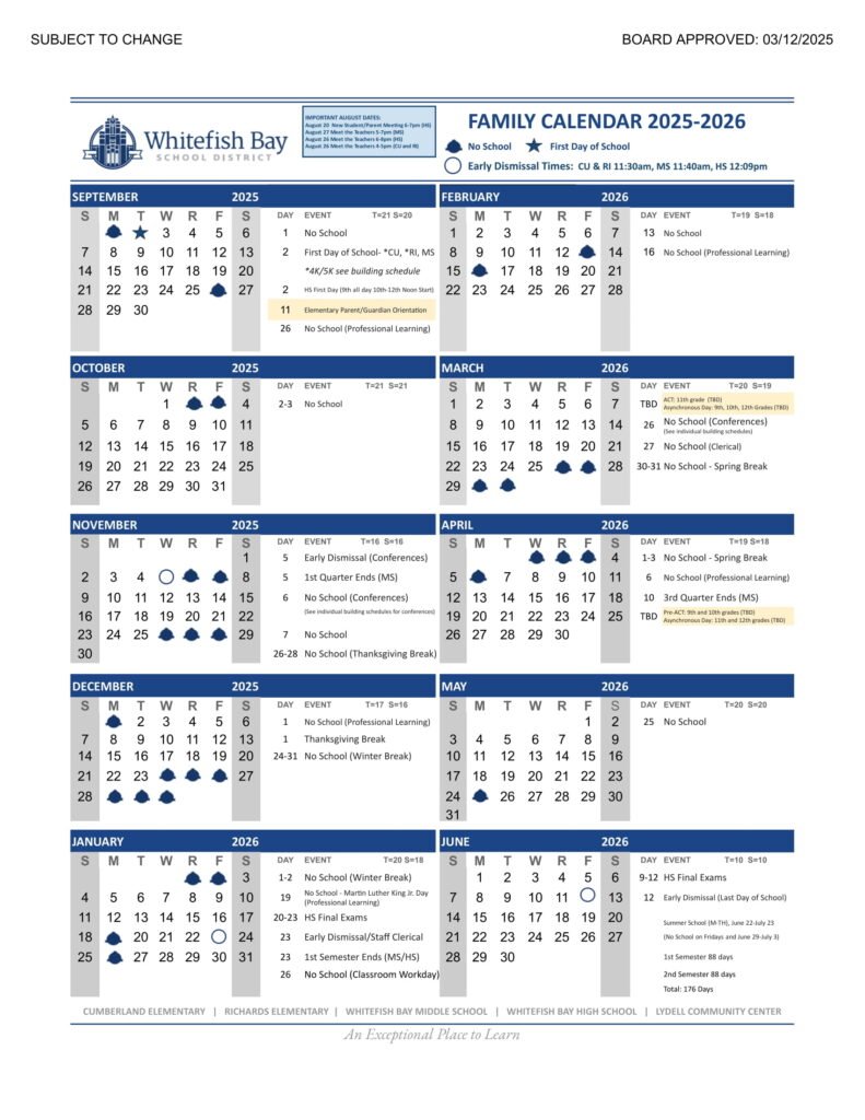 MILWAUKEE PUBLIC SCHOOLS calendar