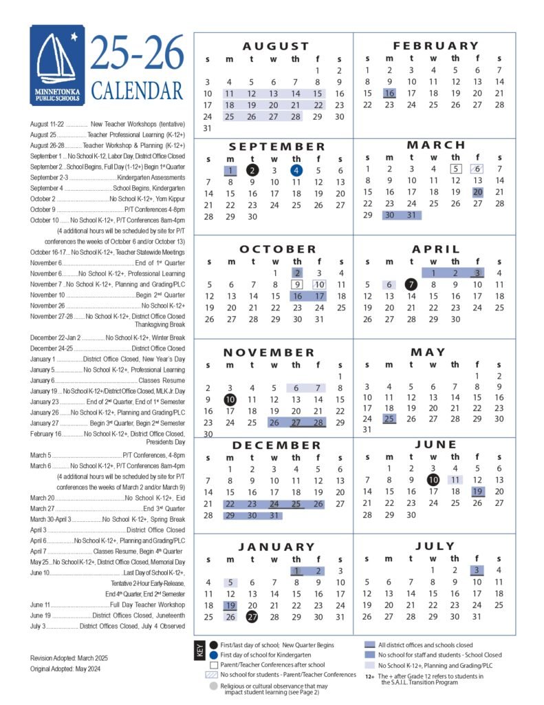 MINNETONKA PUBLIC SCHOOLS CALENDAR