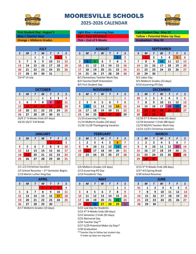 MOORESVILLE SCHOOLS CALENDAR