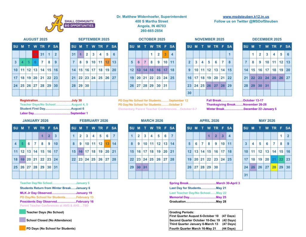 MSD of Steuben County calendar